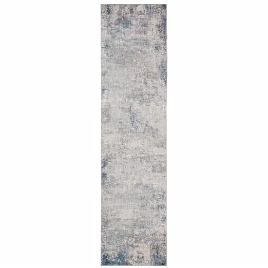 Grey And Blue Abstract Power Loom Stain Resistant Runner Rug Photo 1