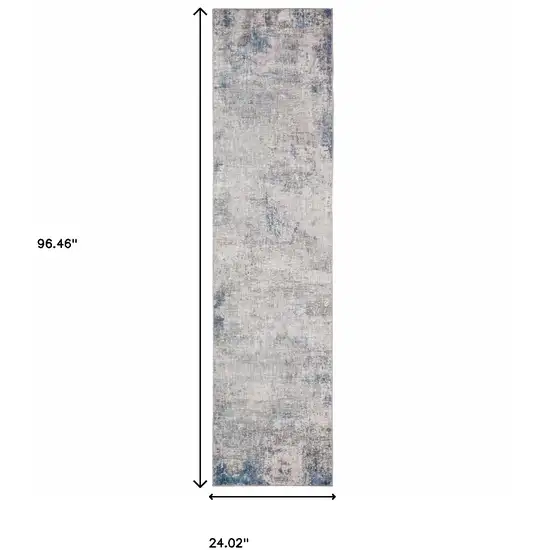 Grey And Blue Abstract Power Loom Stain Resistant Runner Rug Photo 10