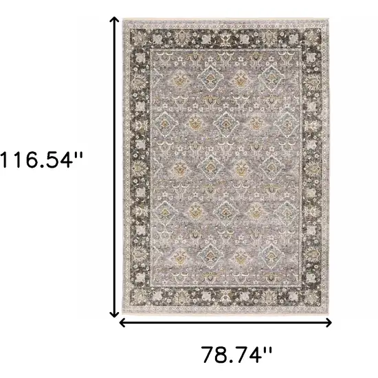 Blue and Gray Oriental Power Loom Area Rug With Fringe Photo 3