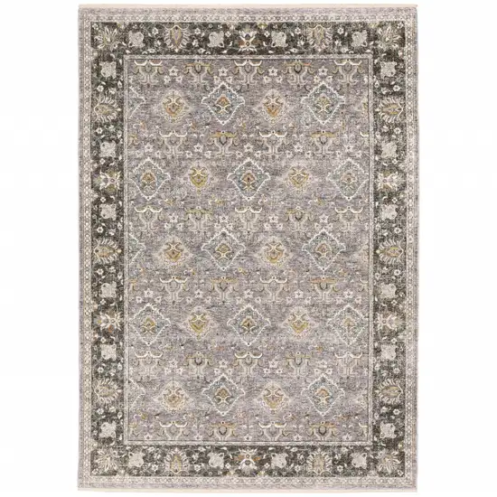 Grey And Blue Oriental Power Loom Stain Resistant Area Rug With Fringe Photo 2