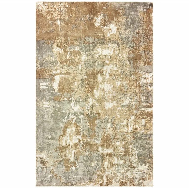 Grey And Brown Abstract Hand Loomed Stain Resistant Area Rug Photo 1