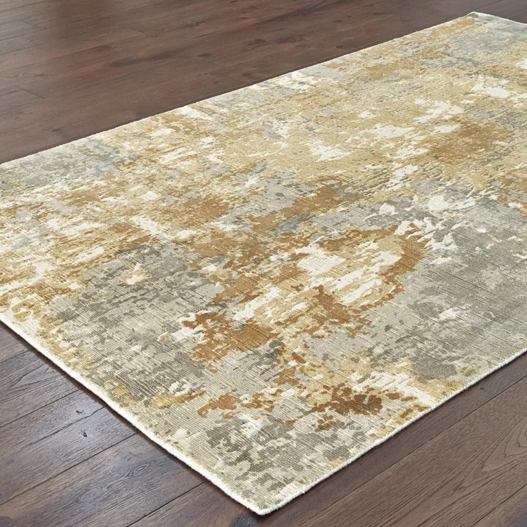 Grey And Brown Abstract Hand Loomed Stain Resistant Area Rug Photo 4