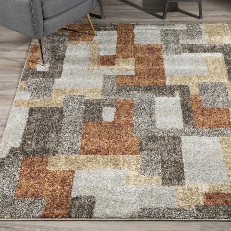 Grey And Brown Geometric Area Rug Photo 3