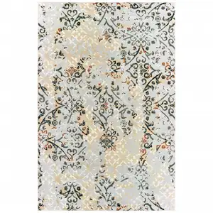 Photo of Grey And Gold Abstract Power Loom Stain Resistant Area Rug