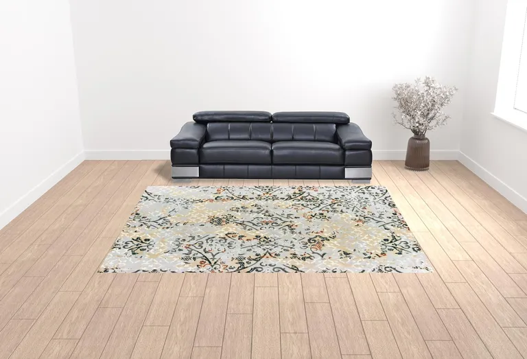 Grey And Gold Abstract Power Loom Stain Resistant Area Rug Photo 2