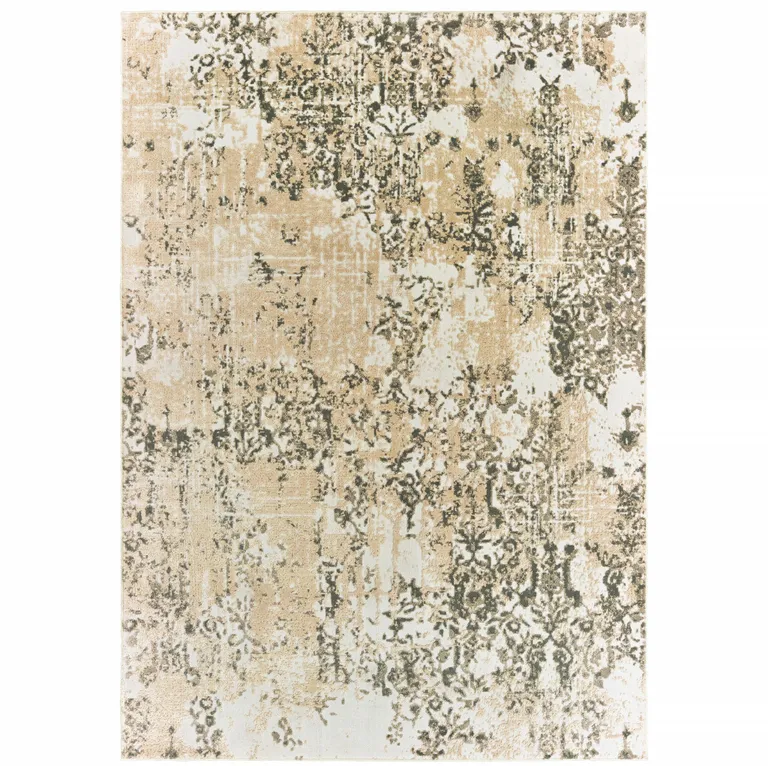 Grey And Gold Abstract Power Loom Stain Resistant Area Rug Photo 1