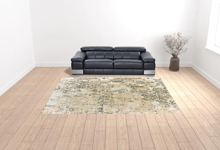 Grey And Gold Abstract Power Loom Stain Resistant Area Rug Photo 2