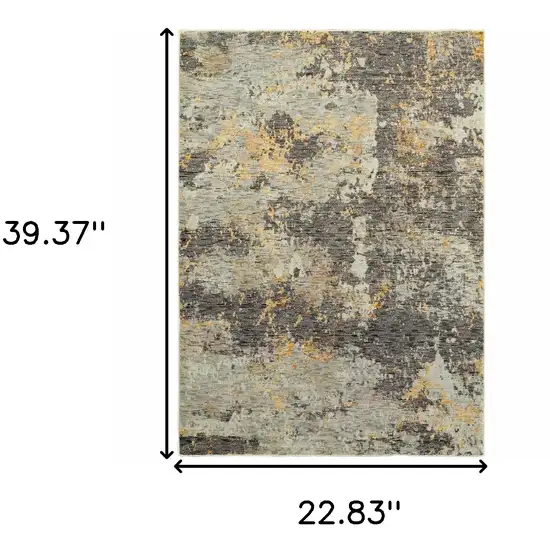 Grey And Gold Abstract Power Loom Stain Resistant Area Rug Photo 5