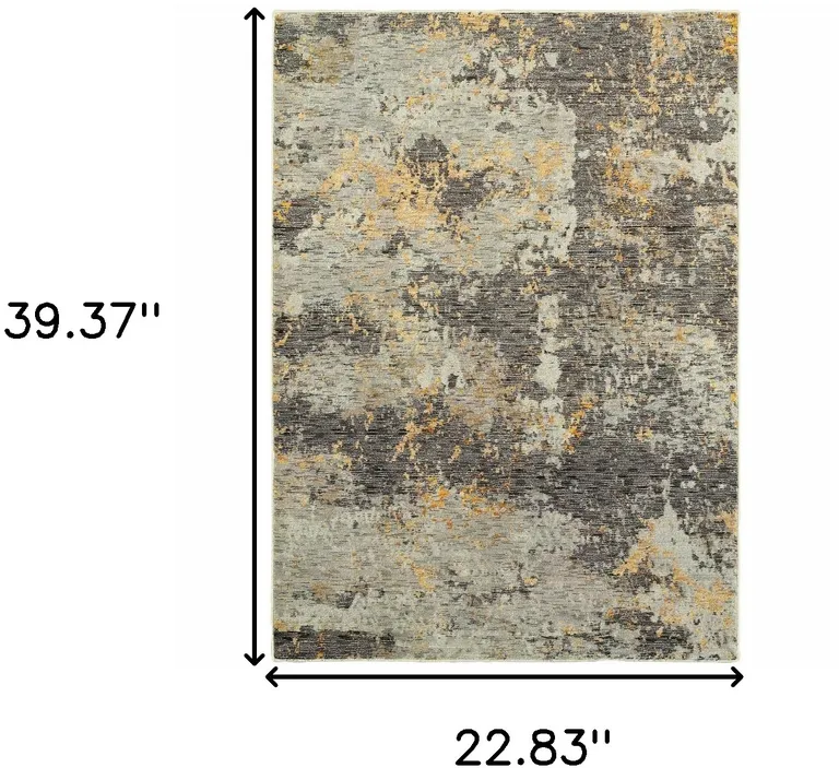 Grey And Gold Abstract Power Loom Stain Resistant Area Rug Photo 5