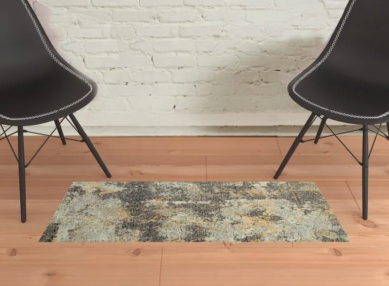 Grey And Gold Abstract Power Loom Stain Resistant Area Rug Photo 2