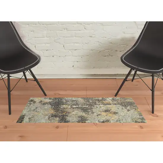 Grey And Gold Abstract Power Loom Stain Resistant Area Rug Photo 2