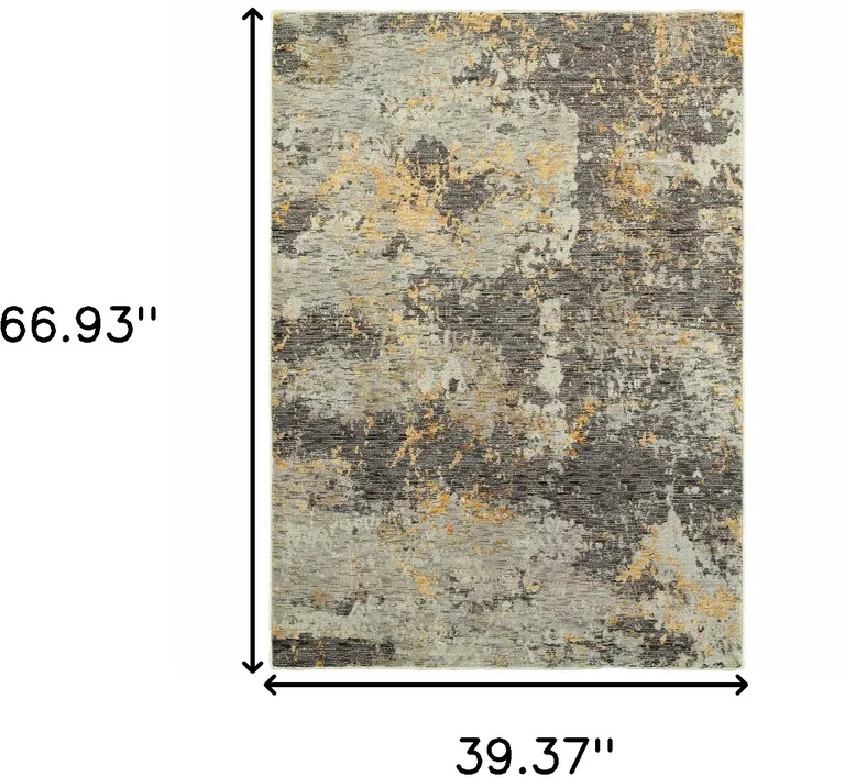 Grey And Gold Abstract Power Loom Stain Resistant Area Rug Photo 5