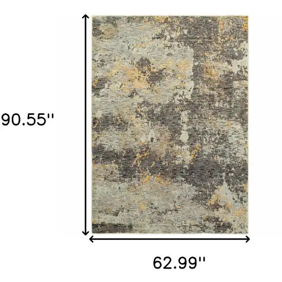 Grey And Gold Abstract Power Loom Stain Resistant Area Rug Photo 5