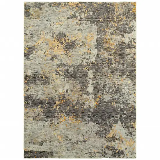 Grey And Gold Abstract Power Loom Stain Resistant Area Rug Photo 1