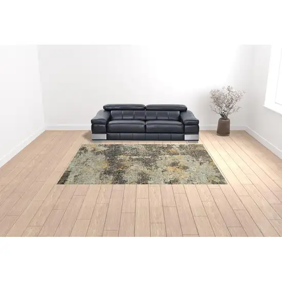 Grey And Gold Abstract Power Loom Stain Resistant Area Rug Photo 2