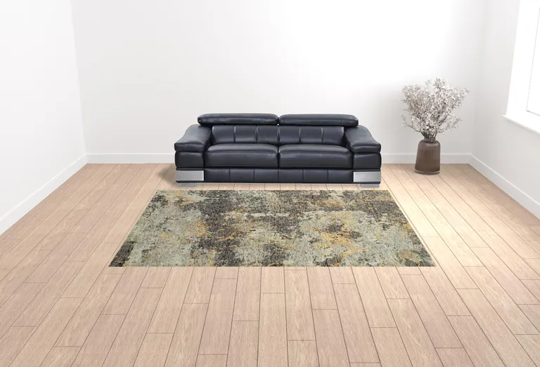 Grey And Gold Abstract Power Loom Stain Resistant Area Rug Photo 2