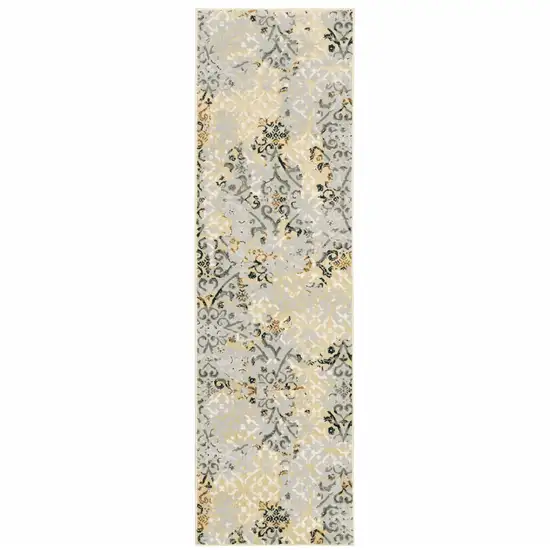 Grey And Gold Abstract Power Loom Stain Resistant Runner Rug Photo 1