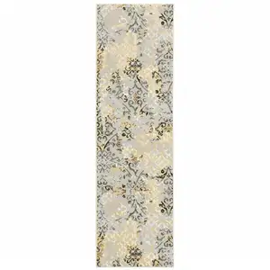 Photo of Grey And Gold Abstract Power Loom Stain Resistant Runner Rug