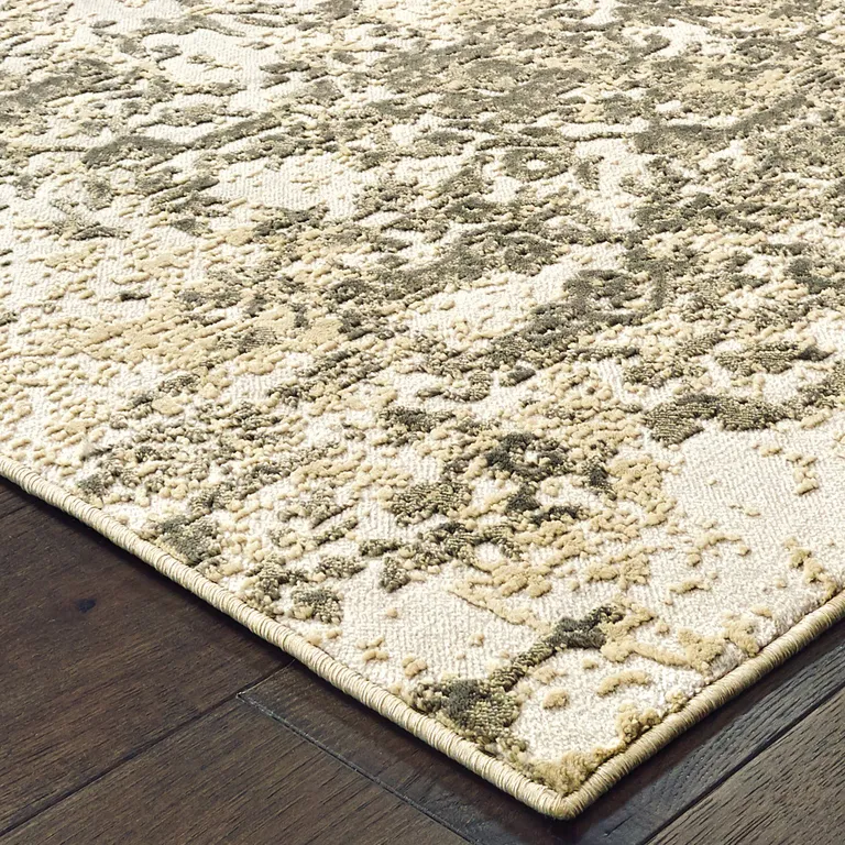 Grey And Gold Abstract Power Loom Stain Resistant Runner Rug Photo 3