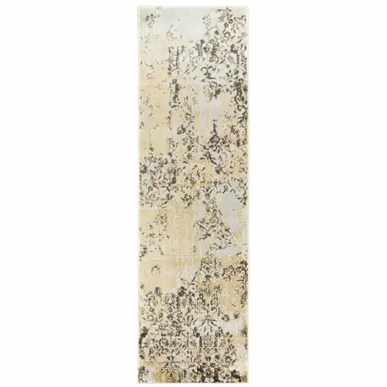 Grey And Gold Abstract Power Loom Stain Resistant Runner Rug Photo 1