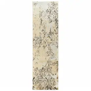 Photo of Grey And Gold Abstract Power Loom Stain Resistant Runner Rug