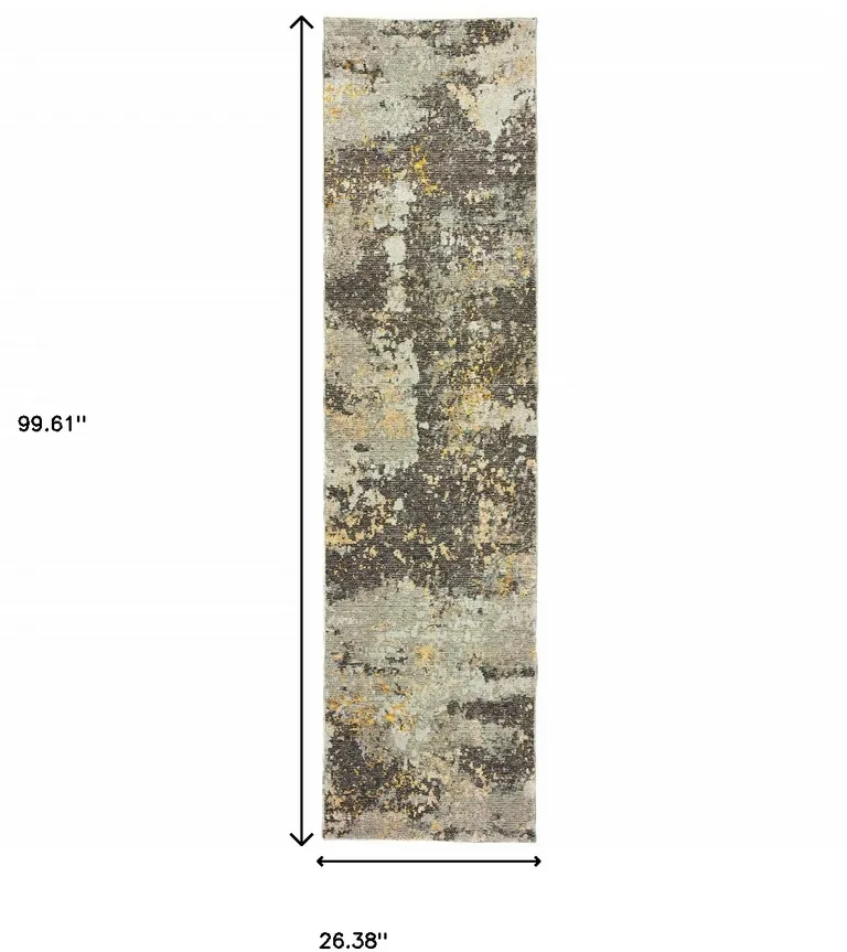 Grey And Gold Abstract Power Loom Stain Resistant Runner Rug Photo 5