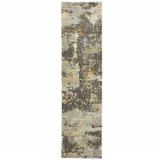 Grey And Gold Abstract Power Loom Stain Resistant Runner Rug Photo 1