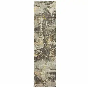 Photo of Grey And Gold Abstract Power Loom Stain Resistant Runner Rug