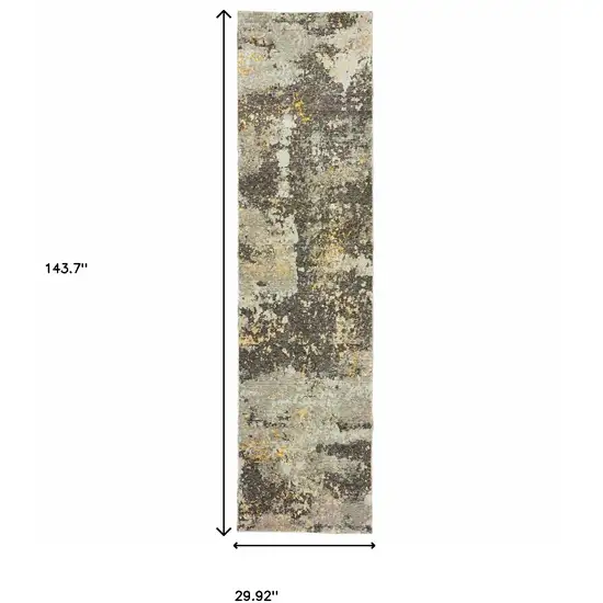 Grey And Gold Abstract Power Loom Stain Resistant Runner Rug Photo 5