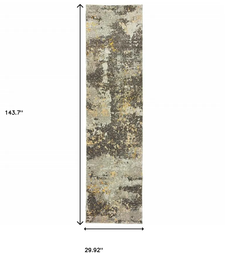 Grey And Gold Abstract Power Loom Stain Resistant Runner Rug Photo 5