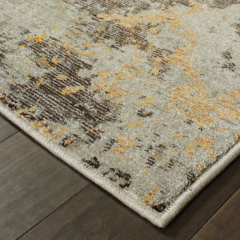 Grey And Gold Abstract Power Loom Stain Resistant Runner Rug Photo 4