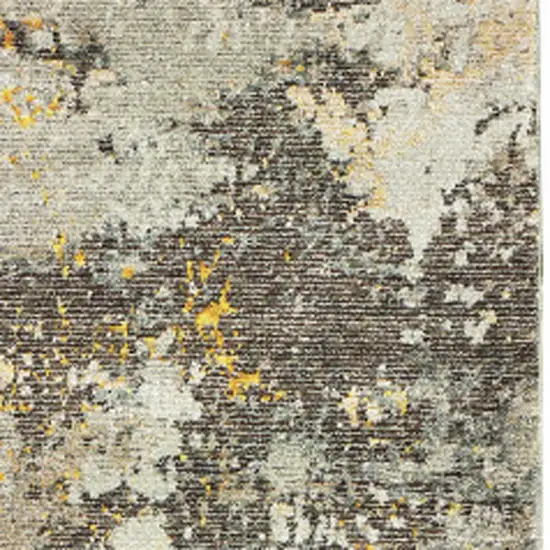 Grey And Gold Abstract Power Loom Stain Resistant Runner Rug Photo 3