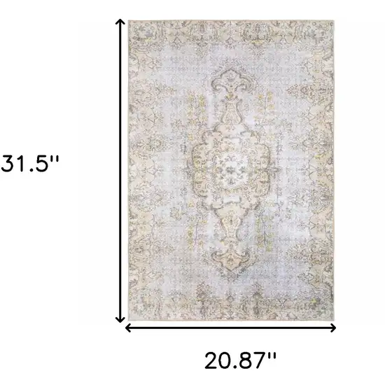 Grey And Gold Oriental Power Loom Stain Resistant Area Rug Photo 6