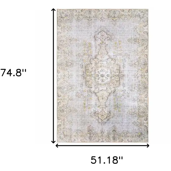 Grey And Gold Oriental Power Loom Stain Resistant Area Rug Photo 6