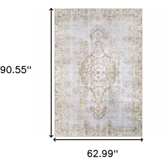 Grey And Gold Oriental Power Loom Stain Resistant Area Rug Photo 6