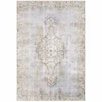 Photo of Grey And Gold Oriental Power Loom Stain Resistant Area Rug