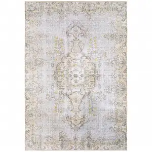 Photo of Grey And Gold Oriental Power Loom Stain Resistant Area Rug