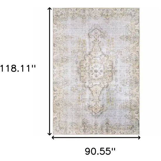 Grey And Gold Oriental Power Loom Stain Resistant Area Rug Photo 6