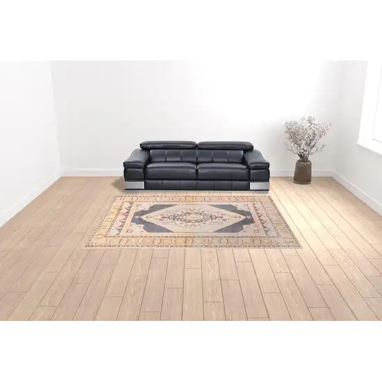 Grey And Gold Oriental Power Loom Stain Resistant Area Rug Photo 2