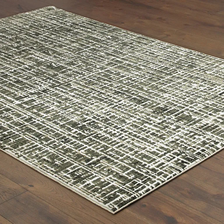 Grey And Ivory Abstract Power Loom Stain Resistant Area Rug Photo 5