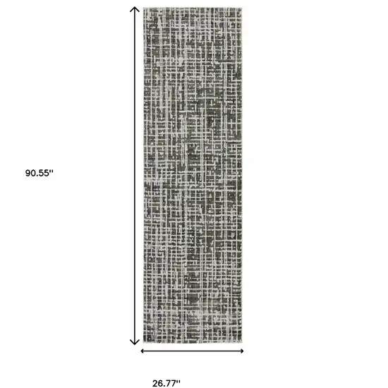 Grey And Ivory Abstract Power Loom Stain Resistant Runner Rug Photo 6