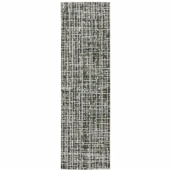 Grey And Ivory Abstract Power Loom Stain Resistant Runner Rug Photo 1