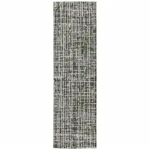 Photo of Grey And Ivory Abstract Power Loom Stain Resistant Runner Rug