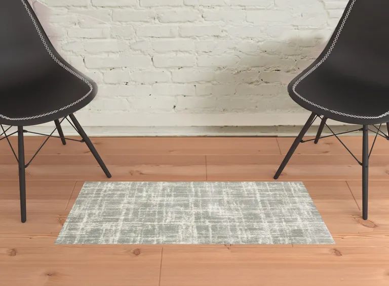 Grey And Ivory Abstract Shag Power Loom Stain Resistant Area Rug Photo 2