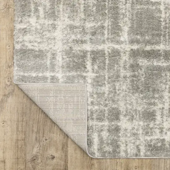 Grey And Ivory Abstract Shag Power Loom Stain Resistant Area Rug Photo 7