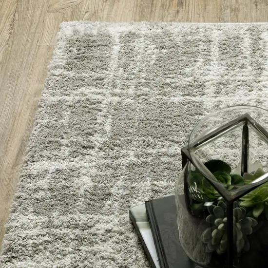 Grey And Ivory Abstract Shag Power Loom Stain Resistant Area Rug Photo 6