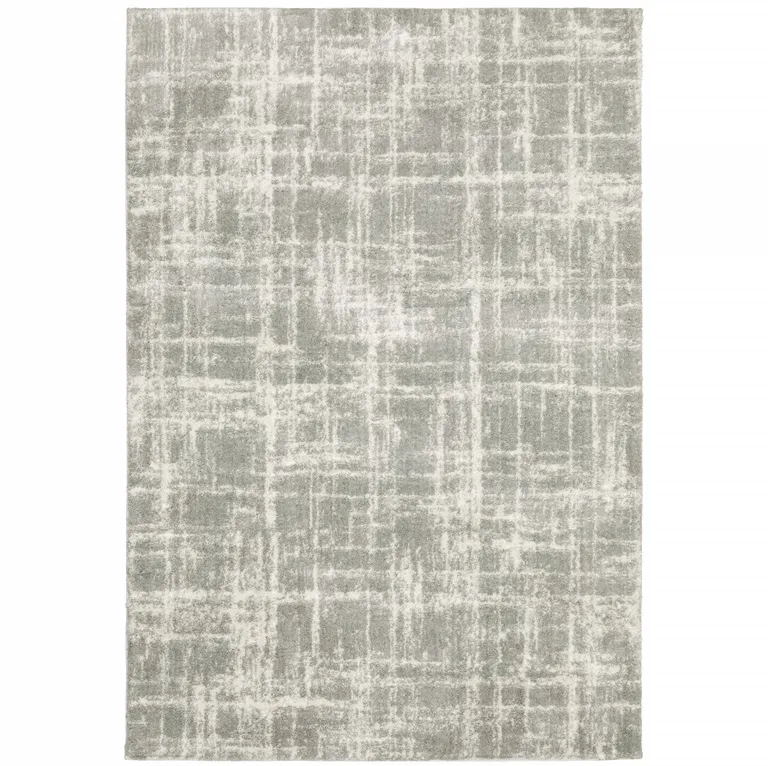 Grey And Ivory Abstract Shag Power Loom Stain Resistant Area Rug Photo 1