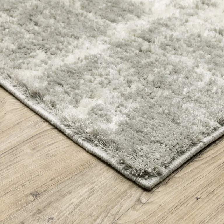Grey And Ivory Abstract Shag Power Loom Stain Resistant Area Rug Photo 4