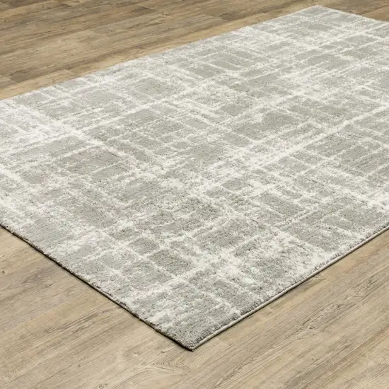 Grey And Ivory Abstract Shag Power Loom Stain Resistant Area Rug Photo 5