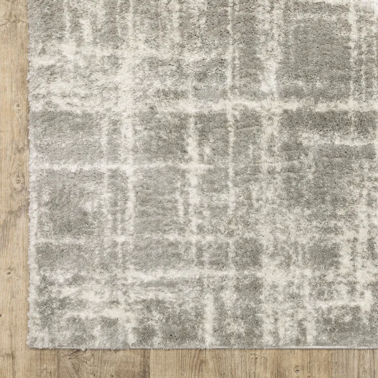 Grey And Ivory Abstract Shag Power Loom Stain Resistant Area Rug Photo 3